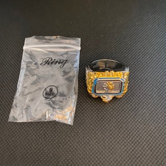 Men's Size 9 Ring with Gold and Turquoise Native American with Eagle - Picture 5 of 6